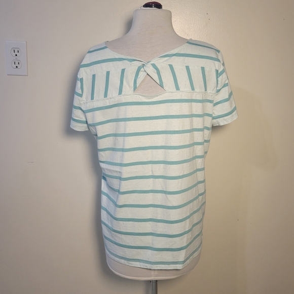 T by Talbots (Women's L) Cotton blend Striped Pastel Green Keyhole Back Top Tee - Picture 5 of 8